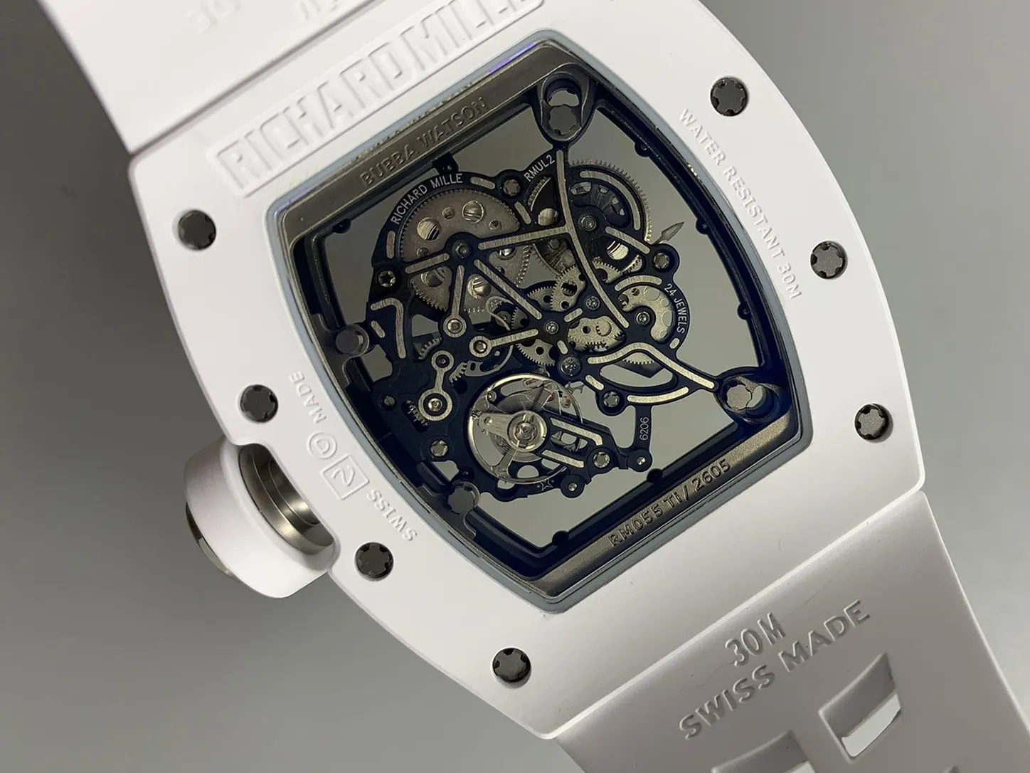 UMI RM055 White Ceramic Replica Watch Transparent Caseback Automatic Mechanical Movement
