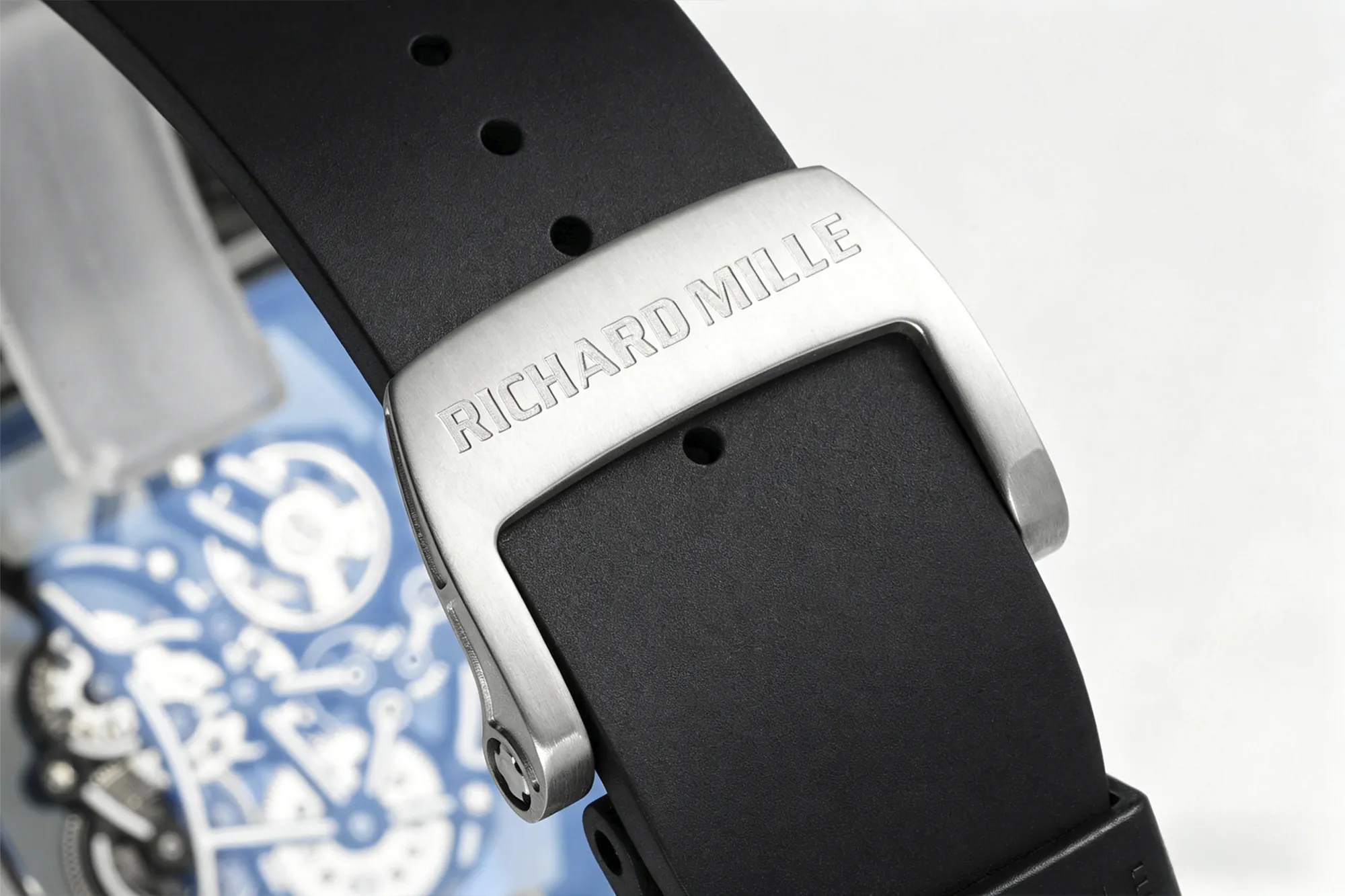Richard Mille RM055 Black Rubber Strap Silver Clasp Detail View
