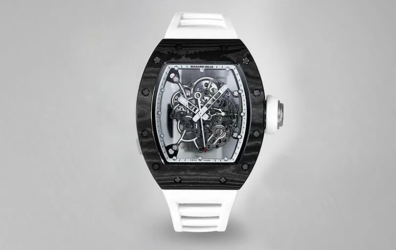 在庫あり、発送準備完了 スーパークローン リシャール・ミル RM 055 ブラック NTPT ホワイトラバー スケルトンウォッチ - 迅速発送