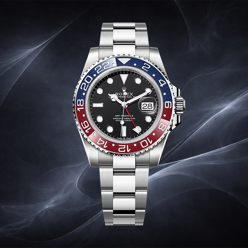 Rolex GMT-Master watch with black dial and red blue bezel