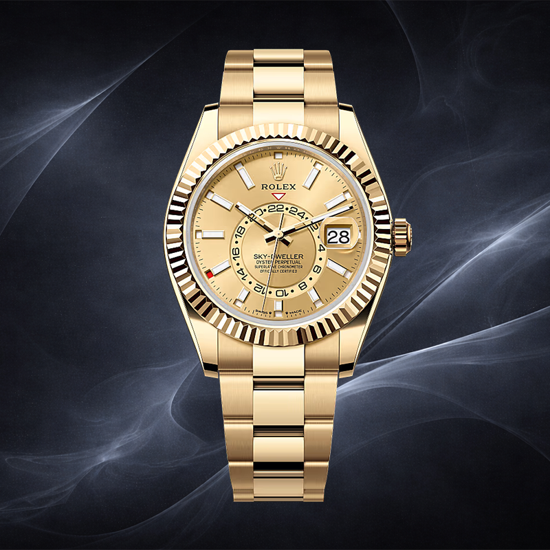 Rolex Sky-Dweller watch in gold with champagne dial
