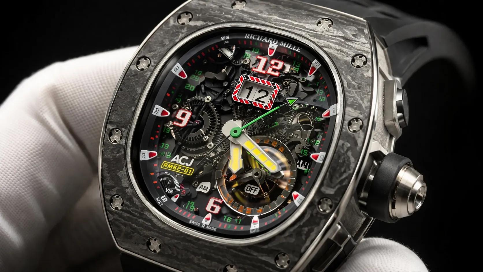 RM 62-01 tourbillon alarm watch skeleton dial carbon TPT case