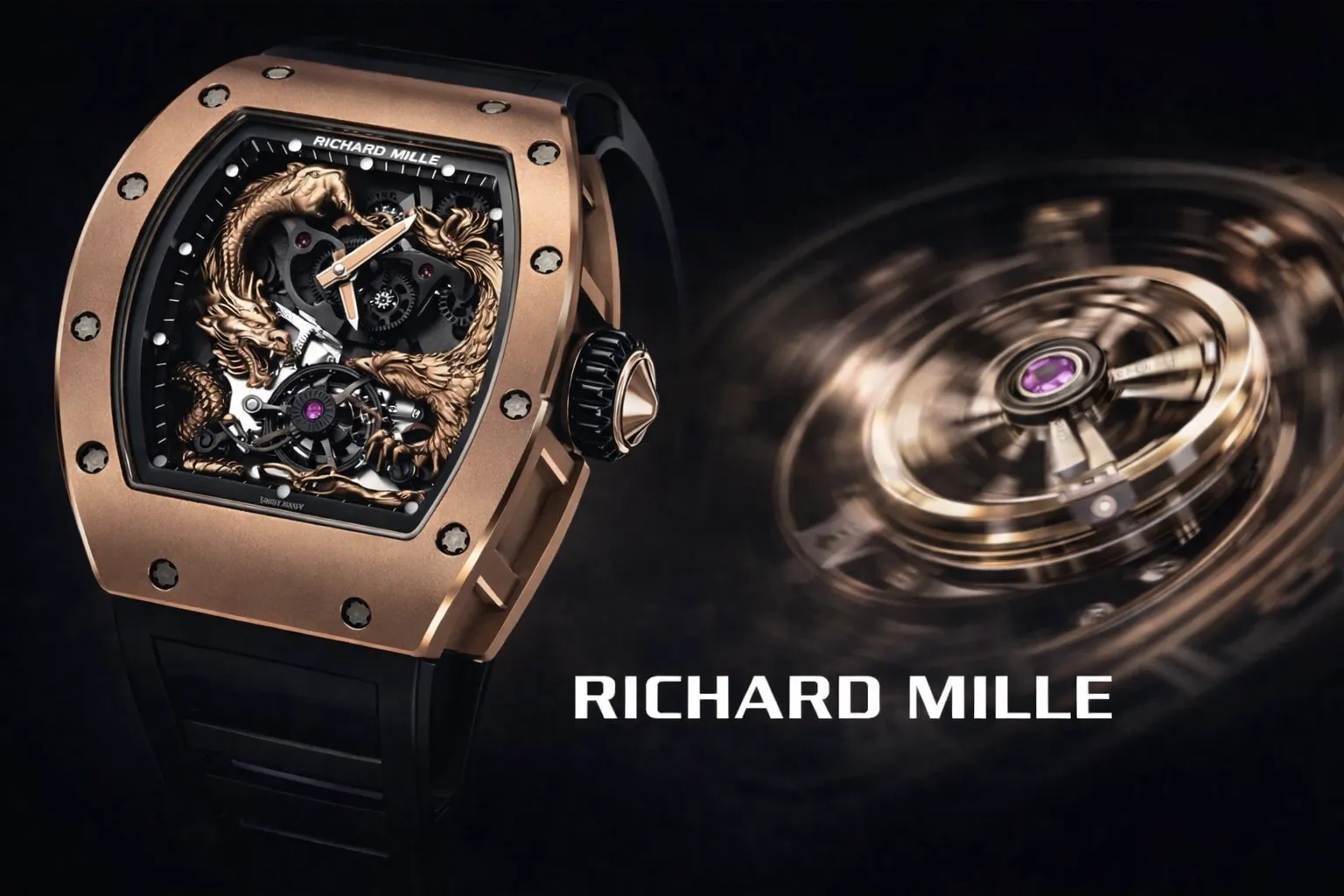 RM 57-01 Tourbillon Movement Close-Up Skeleton Dial Swiss Mechanical Watch Flying Tourbillon Detail