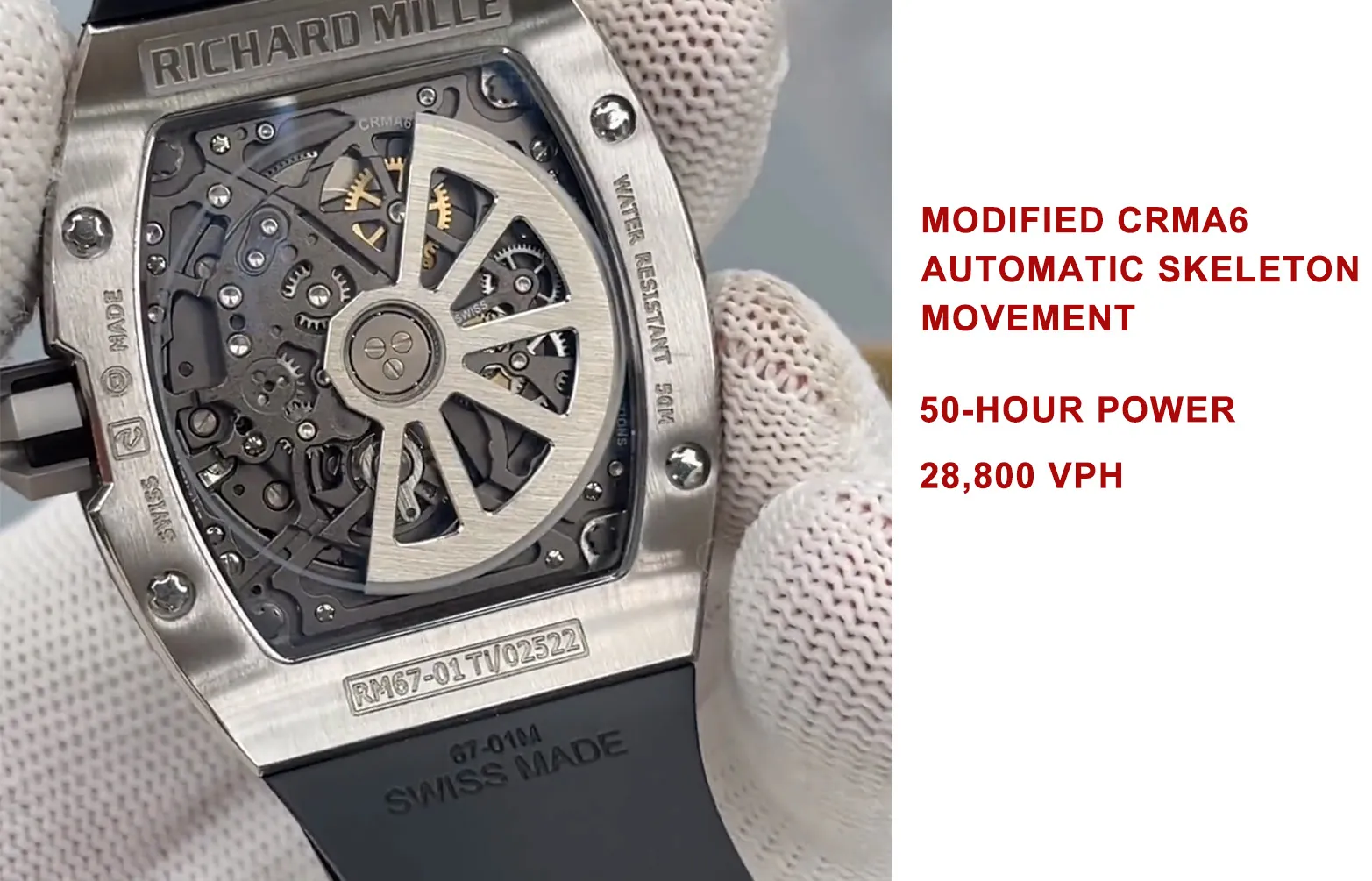 RM automatic skeleton movement close-up 50 hour power