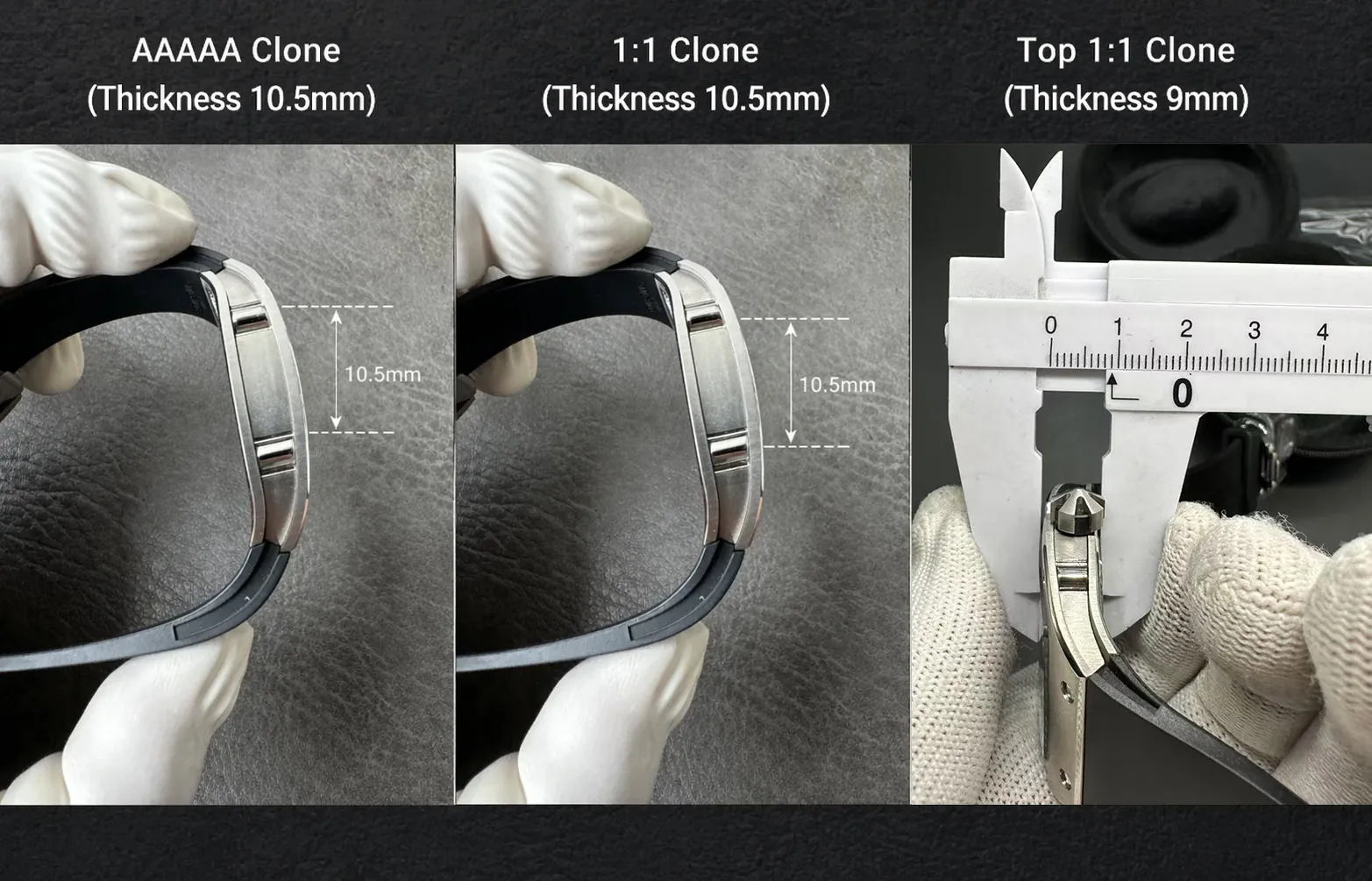 RM watch thickness comparison 9mm vs 10.5mm side view