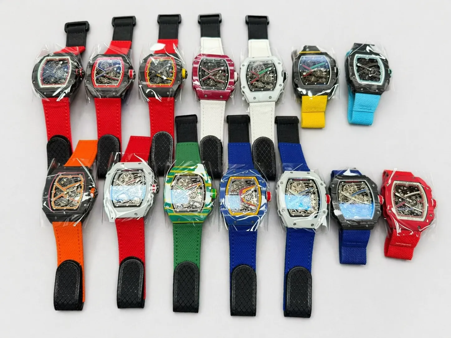Richard Mille RM67-02 watch collection with skeleton dial and colorful straps