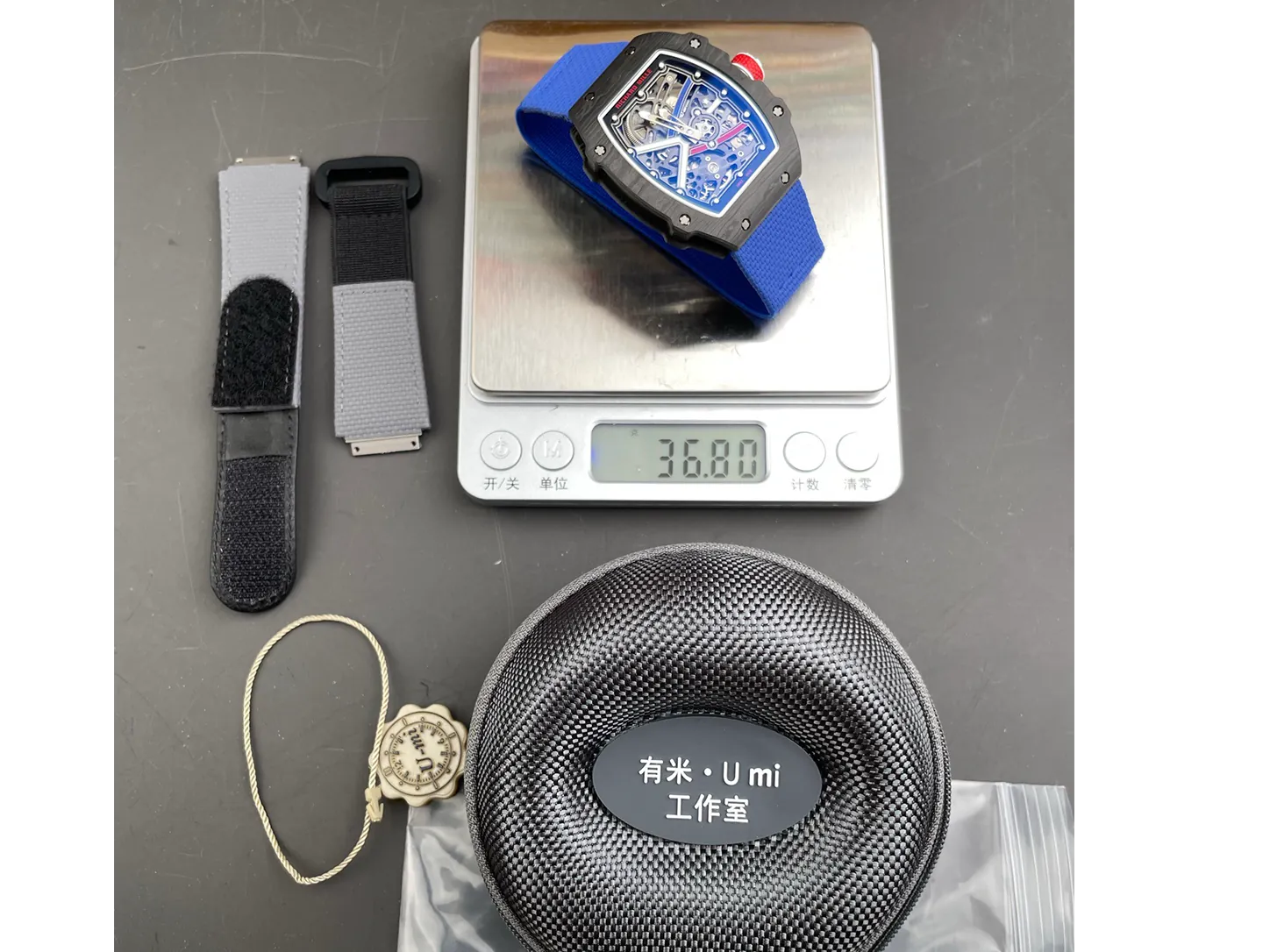 RM 67-02 ultra lightweight watch 36.8g on scale with interchangeable strap and accessories