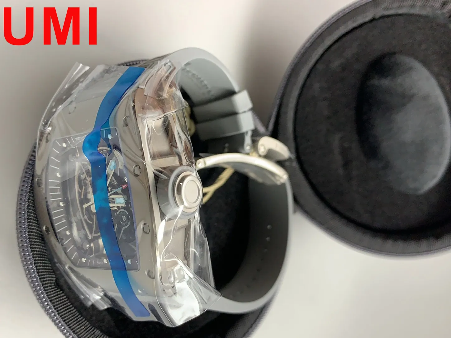UMI Richard Mille RM 055 All Grey Super Clone in original packaging with protective film and grey fluororubber strap