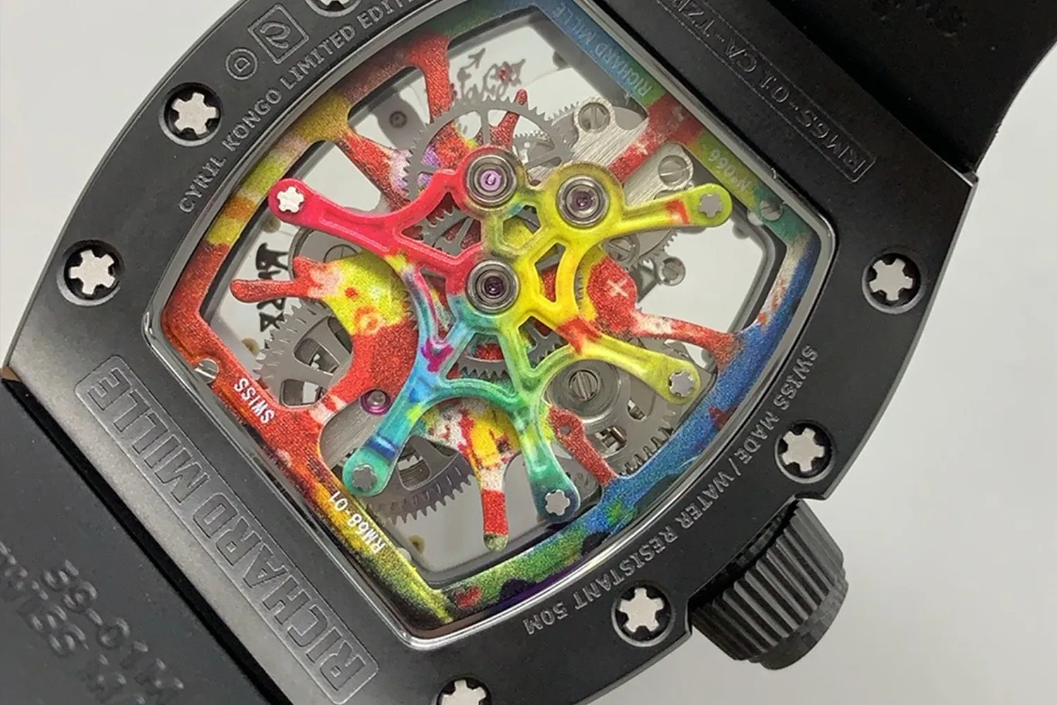 Richard Mille RM 68-01 Cyril Kongo Super Clone with vibrant rainbow graffiti skeleton dial