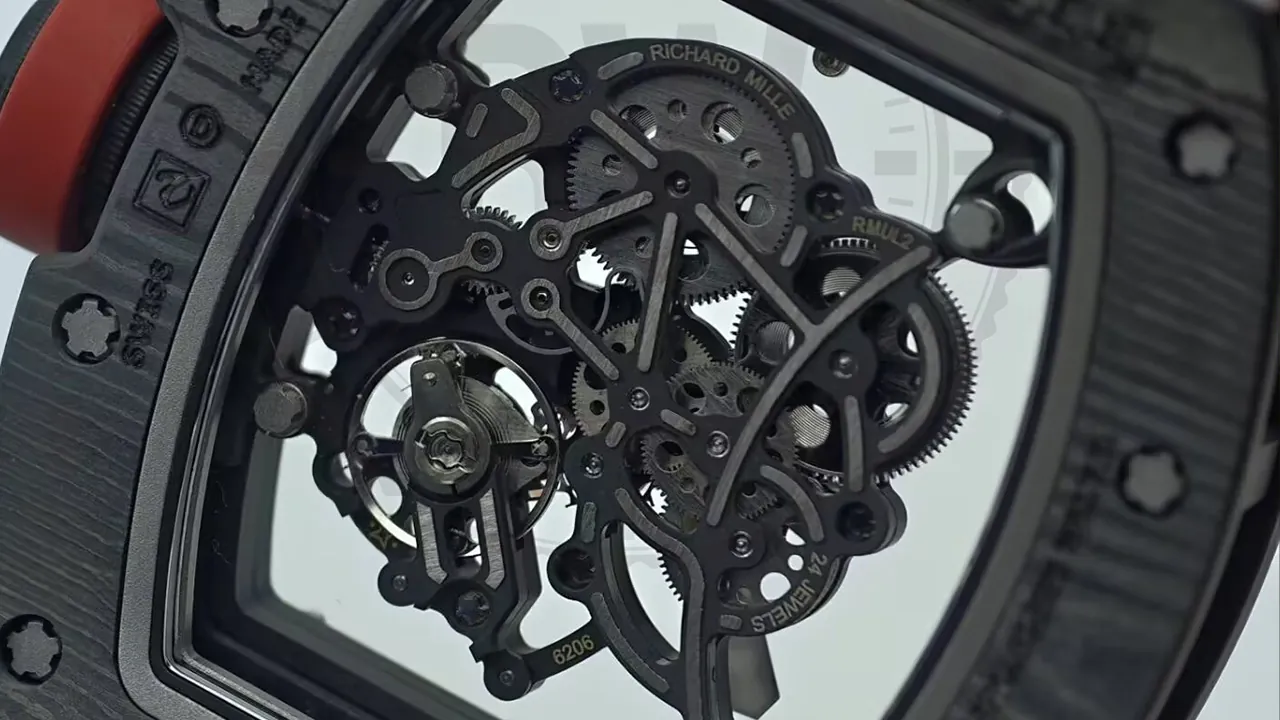 Richard Mille RM 055 Bubba Watson NTPT Carbon Fiber Replica - skeleton movement close-up