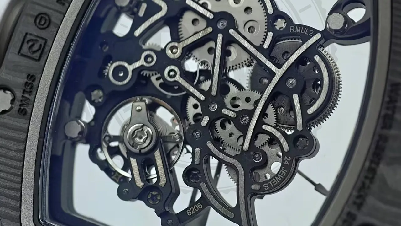 Richard Mille RM 055 Bubba Watson Super Clone NTPT Carbon Skeleton RMUL2 integrated movement with free-sprung balance