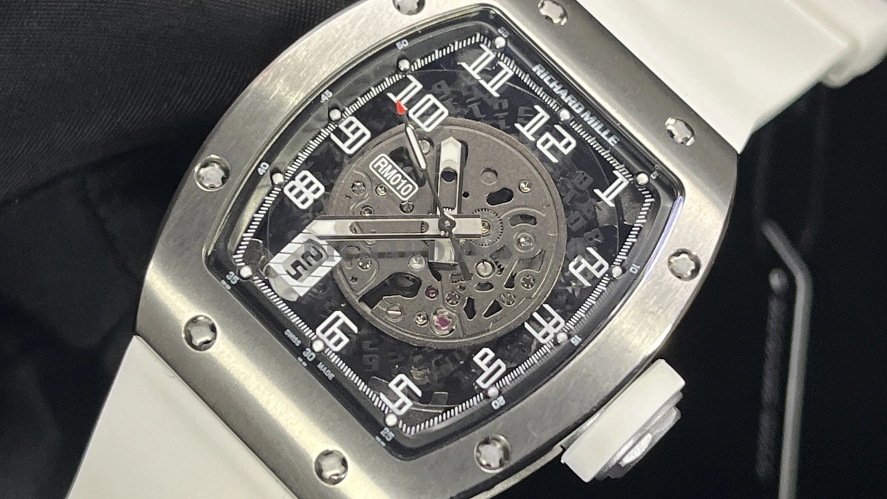 replica Richard Mille RM 010 Skeleton Dial Stainless Steel White Strap Replica