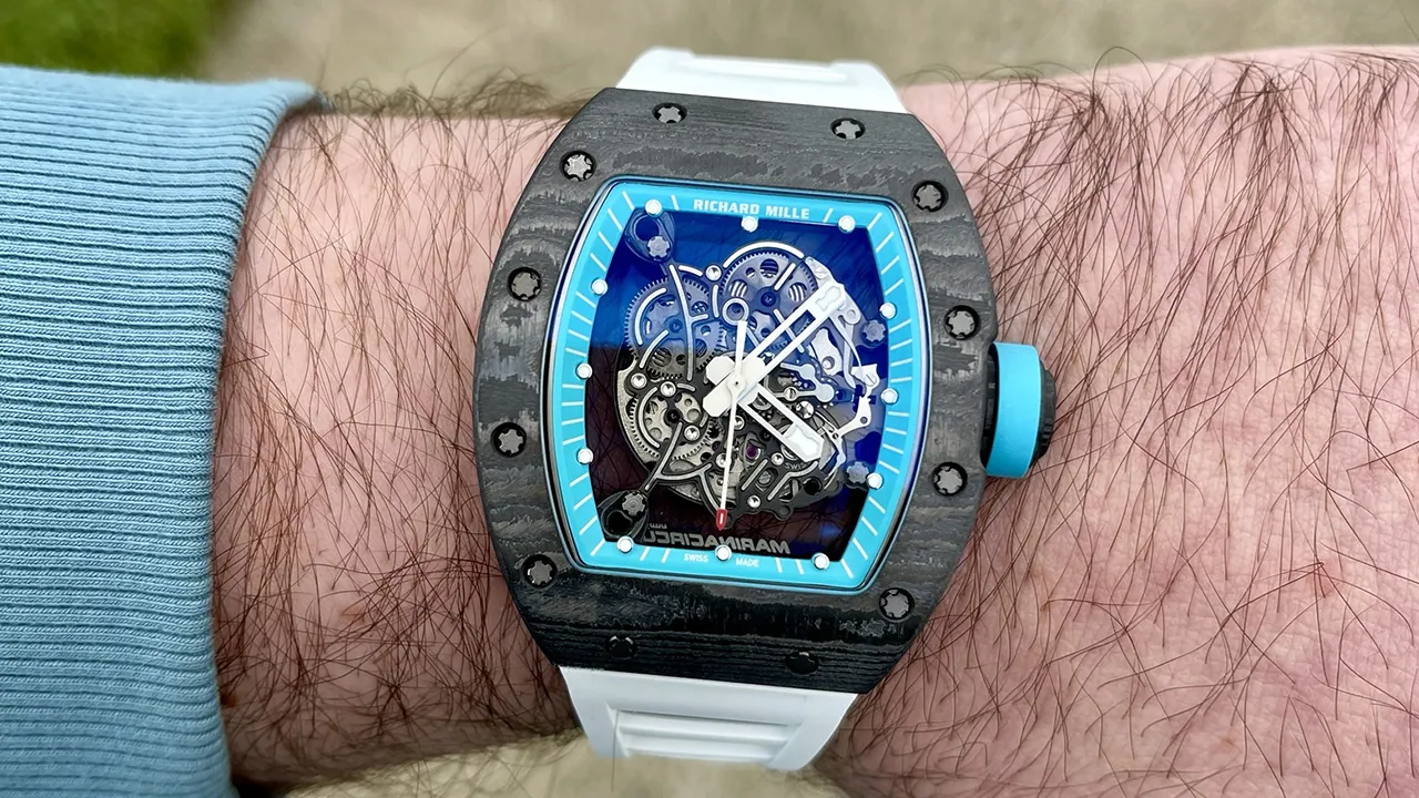 Richard Mille RM055 carbon fiber replica with Vaucher Free-Sprung movement on wrist