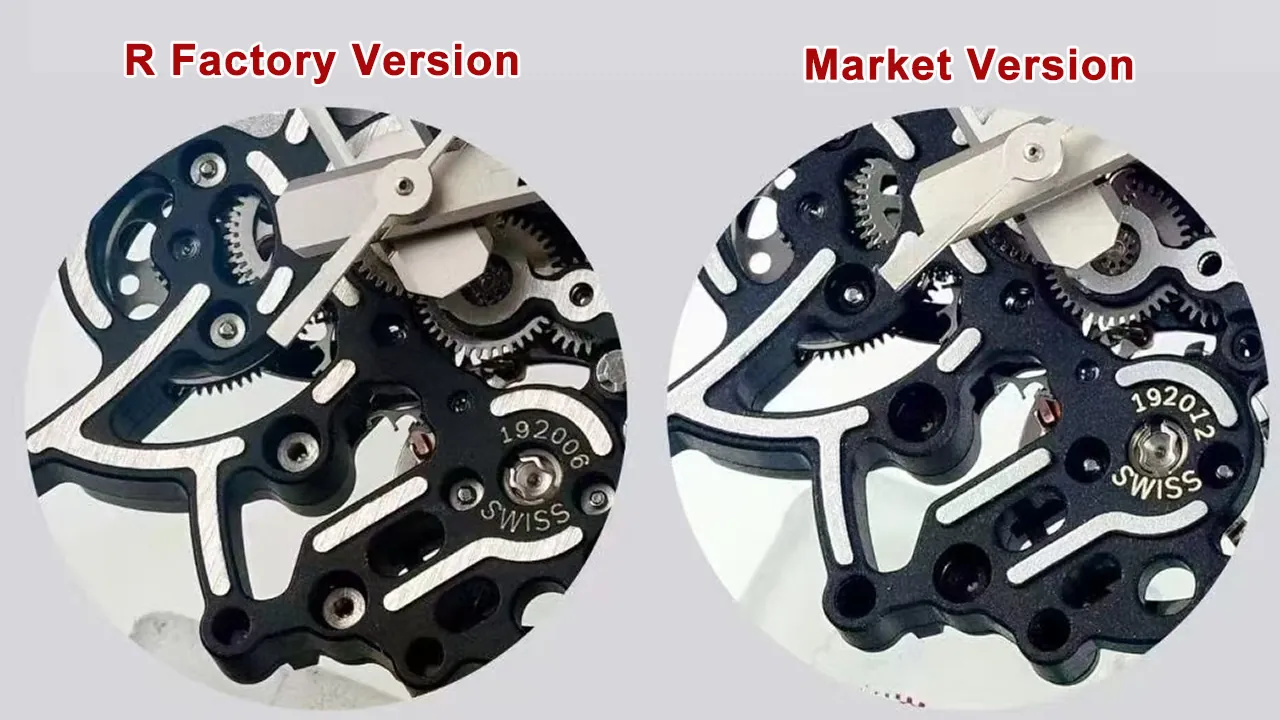 R Factory RM055 movement with brushed finishing and silver screws vs standard market version