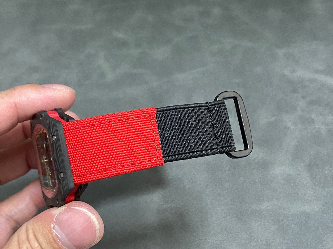 Richard Mille RM67 Series RM67-02 Red Textile Strap Black Velcro Buckle Loop Detail View Ultra Lightweight Luxury Watch