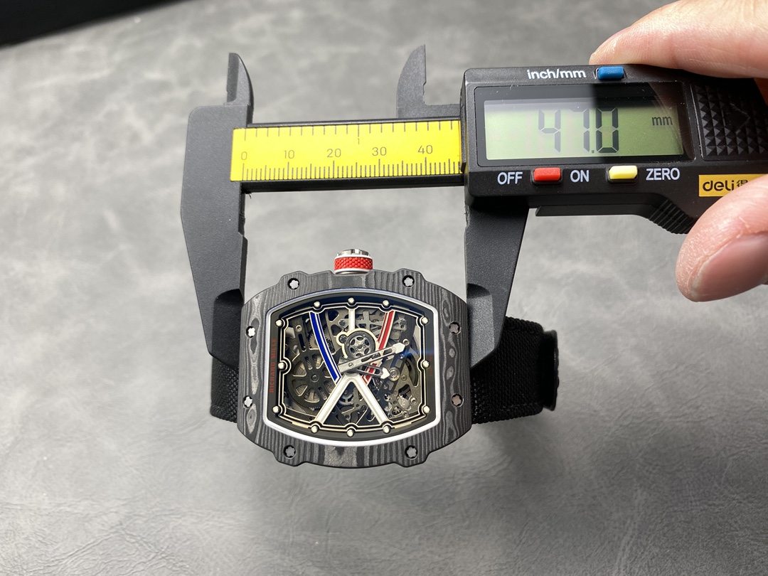 Richard Mille RM67-02 V4 47mm Black Carbon Fiber Skeleton Dial Case Size Measurement Detail View