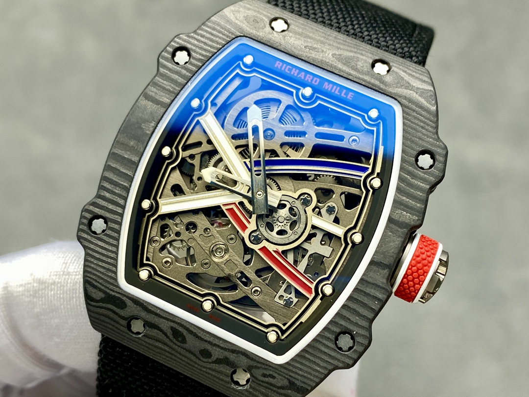 Richard Mille RM67-02 V4 47mm Black Carbon Fiber Skeleton Dial Blue Sapphire Detail View