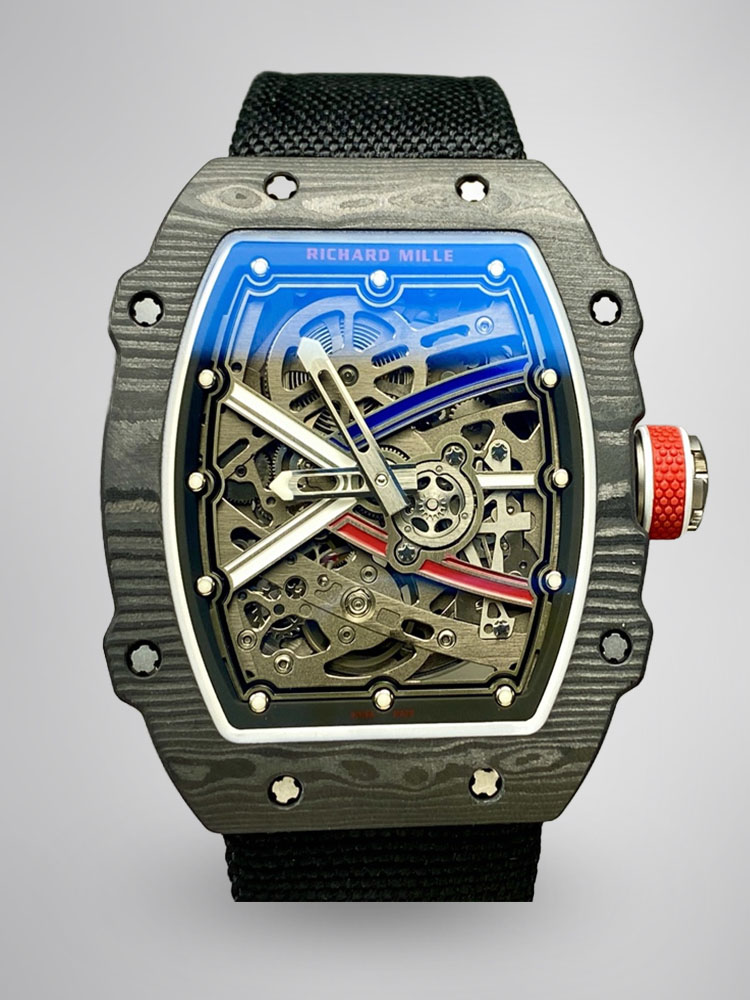 Richard Mille RM67-02 V4 47mm Black Carbon Fiber Black Skeleton Dial Blue Sapphire Front View