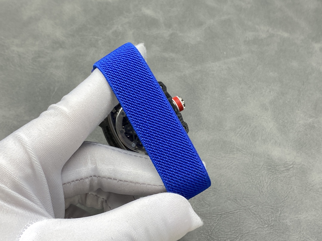 Richard Mille RM67-02 V4 Black Carbon Case Blue Woven Strap Detail View