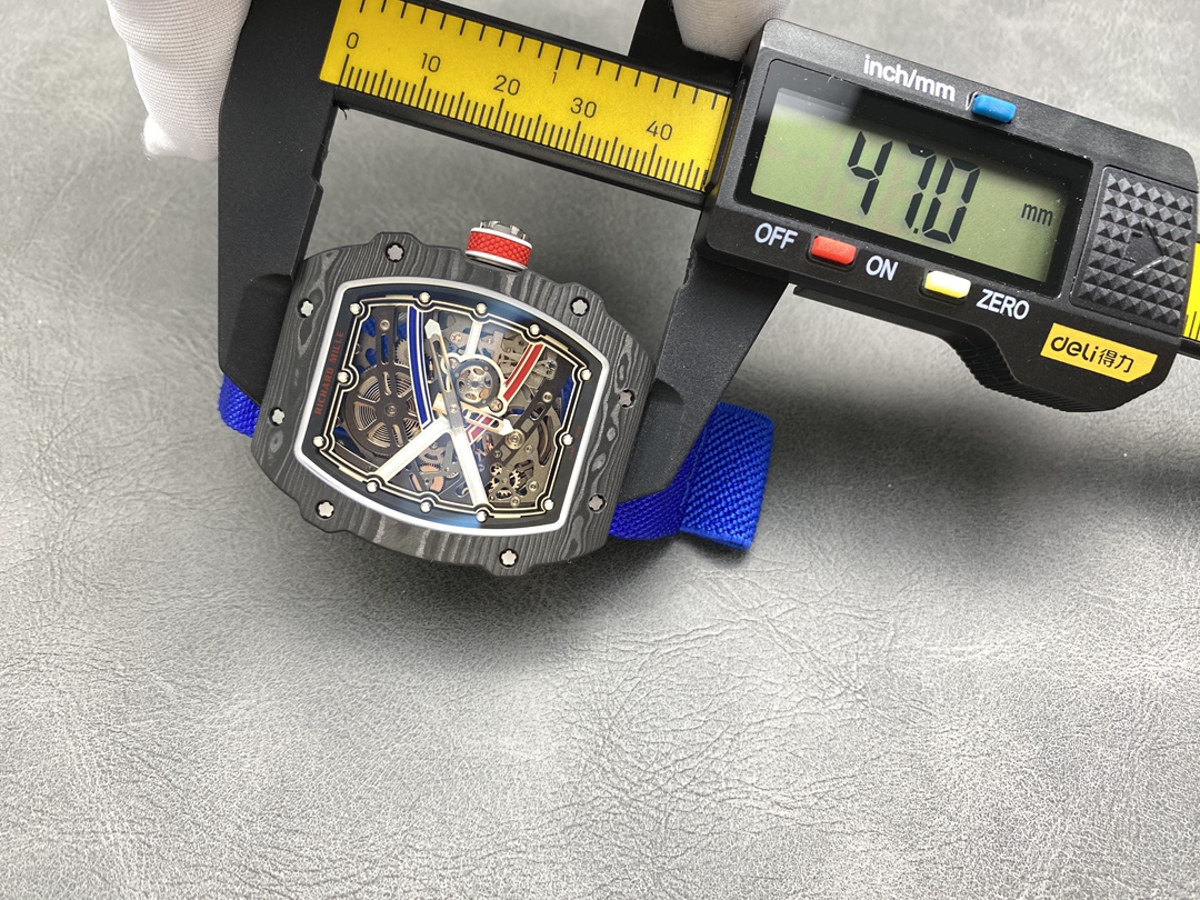 Richard Mille RM67-02 V4 Black Carbon Case Skeleton Dial Blue Strap Case Size Measurement Detail View