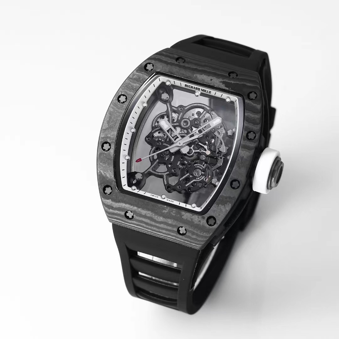 Richard Mille RM055 Black NTPT Carbon Case Skeleton Dial Black Strap Angled Front View