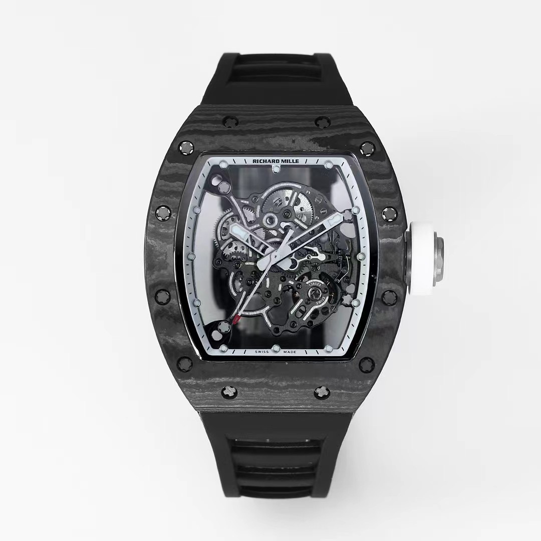 Richard Mille RM055 Black NTPT Carbon Skeleton Dial Black Rubber Strap Front View