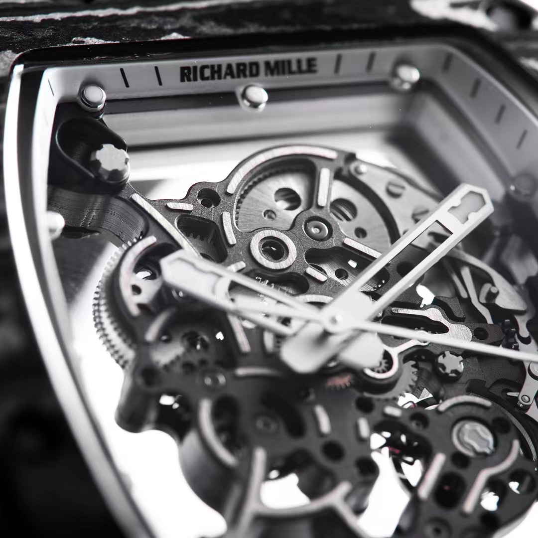 Richard Mille RM055 Black NTPT Carbon Skeleton Dial Macro Movement Close-up Detail View