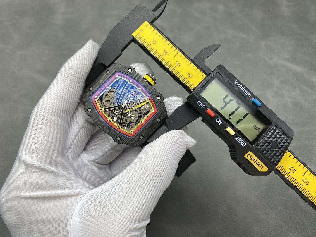 Richard Mille RM67-02 Carbon Fiber Multicolor Skeleton Measurement Detail Case Size Luxury Watch