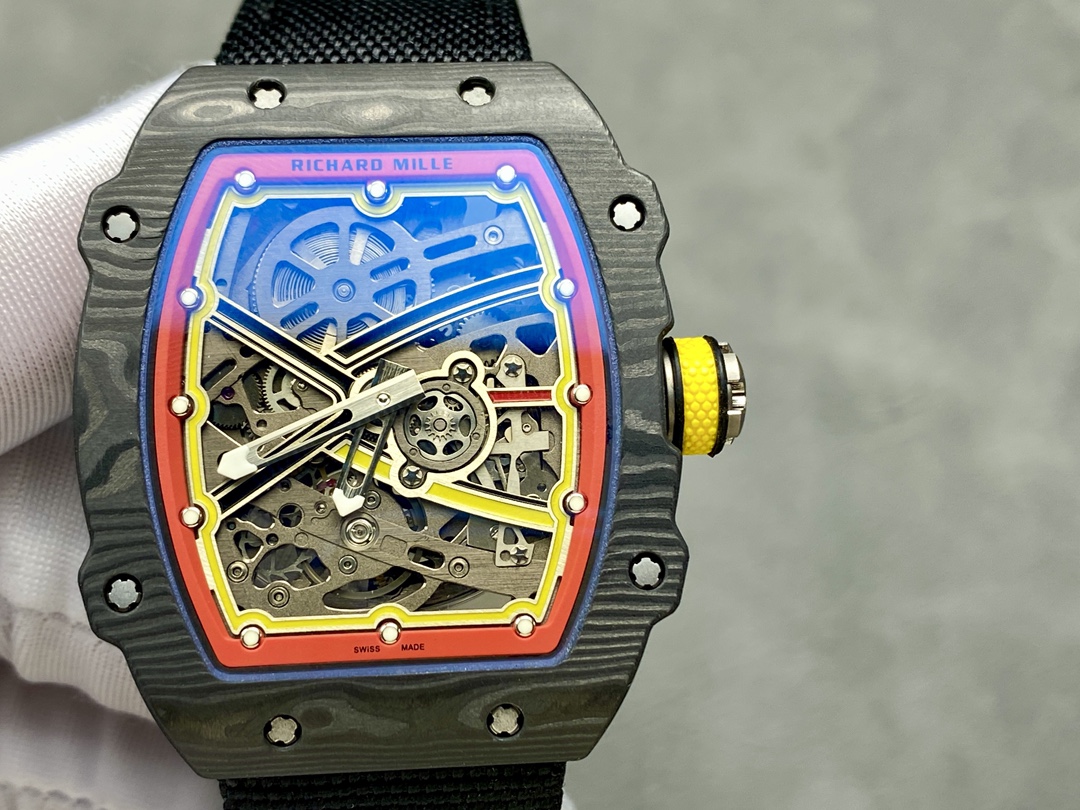 Richard Mille RM67-02 Carbon Fiber Multicolor Skeleton Dial Detail View Luxury Sports Watch