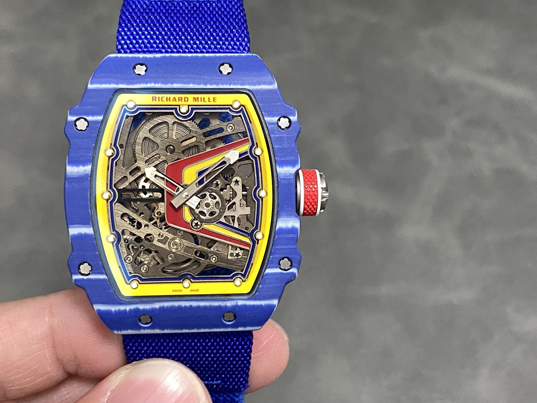 Richard Mille RM67-02 Fernando Alonso Blue Carbon Skeleton Dial Blue Nylon Strap Wrist Shot Front View