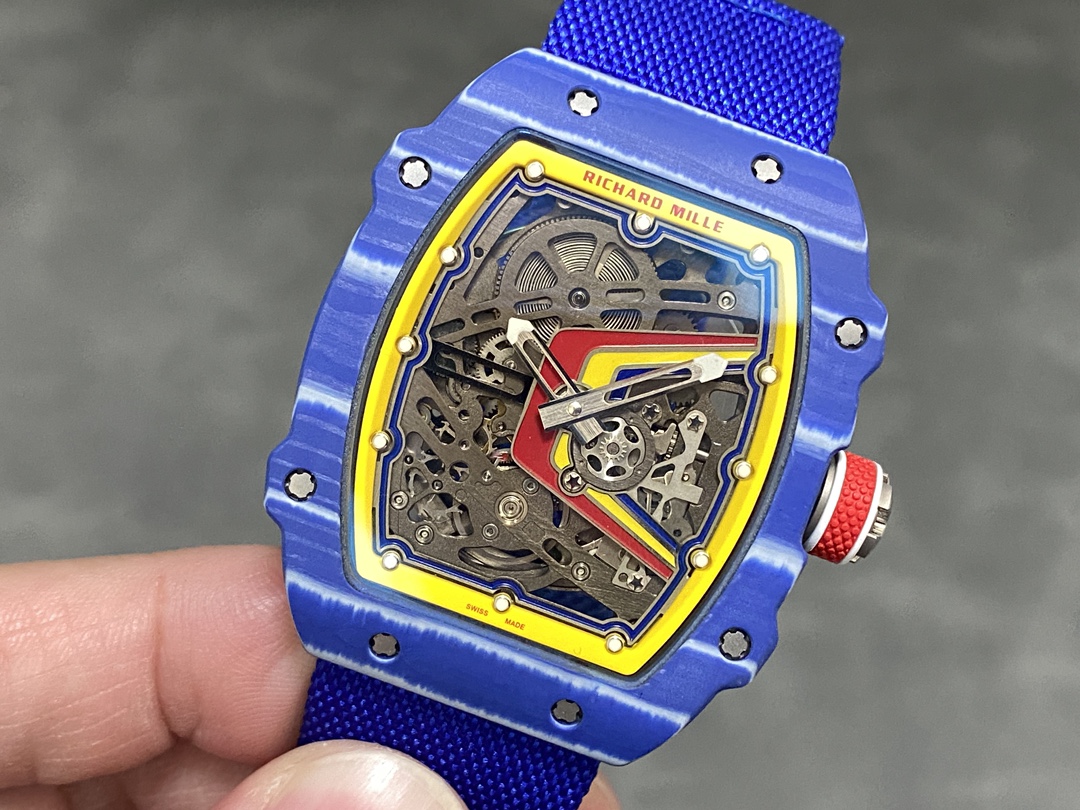 Richard Mille RM67-02 Fernando Alonso Blue Carbon Skeleton Dial Blue Nylon Strap Angled Detail View