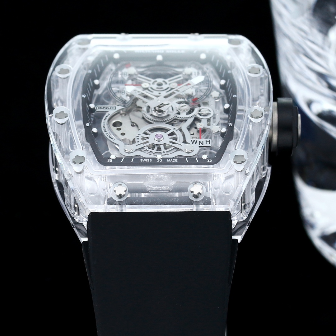 Richard Mille RM56 Collection RM56-01 Transparent Case with Black Strap Front Display View
