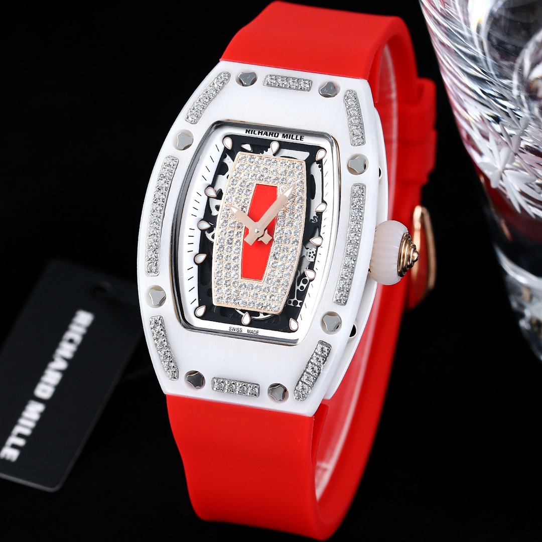 Richard Mille RM07-01 Ceramic Diamond Red Rubber Strap White Case Angled Front View