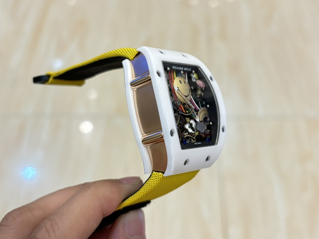 Richard Mille RM 88 Smiley White Case Yellow Nylon Strap Side Case View