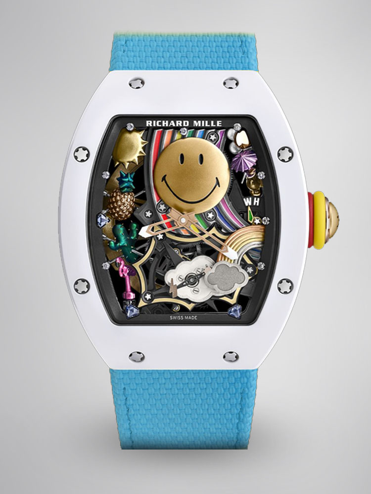 Richard Mille RM88 Smiley Tourbillon White Blue Dial Front View Luxury Artistic Watch
