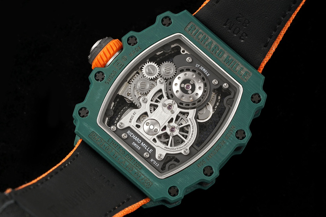Richard Mille Aerodyne Collection RM21-02 Green Orange Detail View Caseback Movement Display