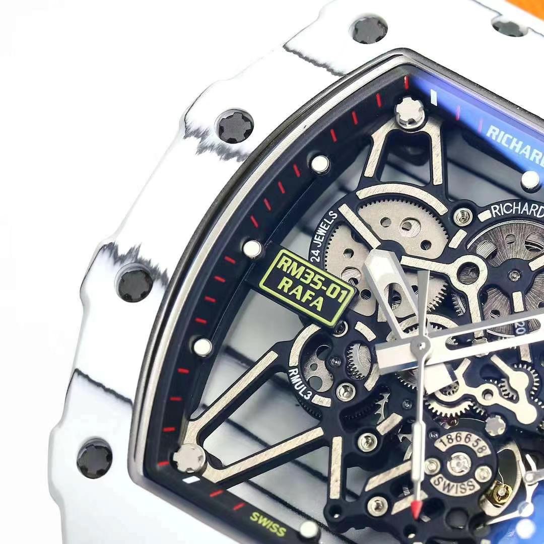 Richard Mille RM35-01 Rafael Nadal White NTPT Carbon Dial Gear Detail Close-Up