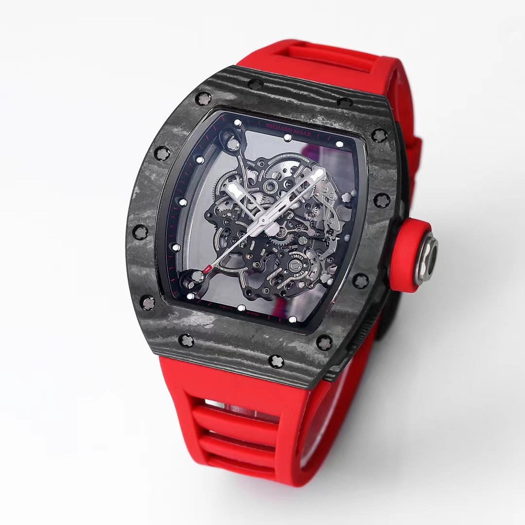 Richard Mille RM055 NTPT Carbon Red Rubber Strap Black Carbon Case Perspective View