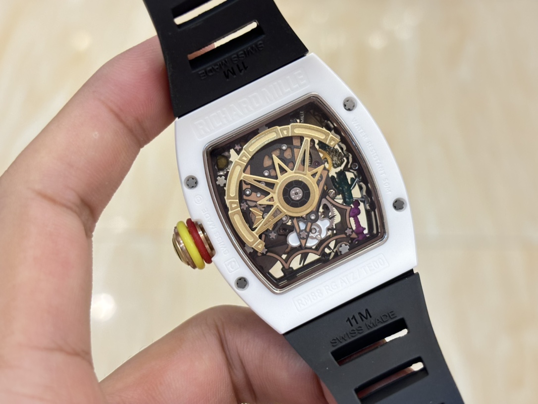 Richard Mille RM88 Smiley V2 White Ceramic Black Rubber Strap Caseback Movement Detail Handheld