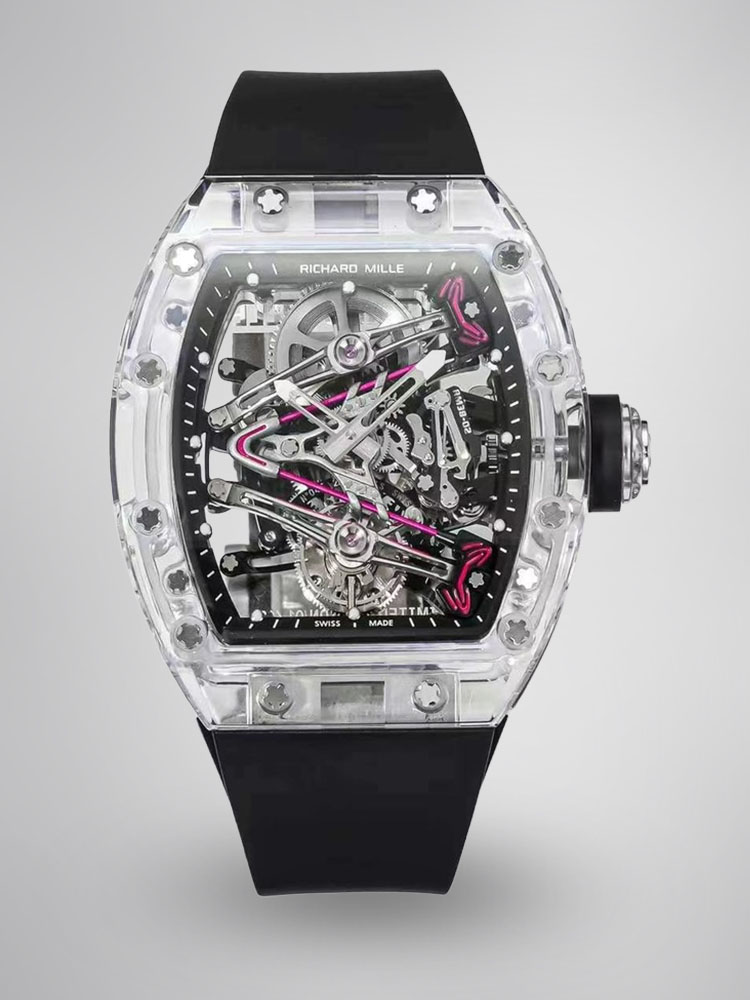 Richard Mille RM38-02 Tourbillon Transparent Crystal Case Black Rubber Strap Front View