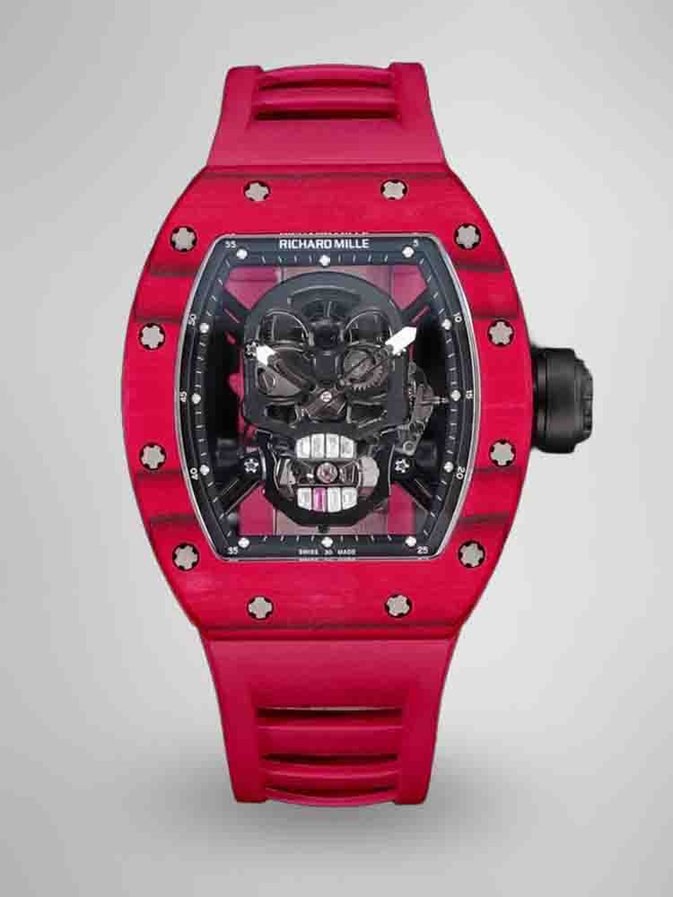 Richard Mille RM Series RM 52-01 red case red rubber strap skull dial front view