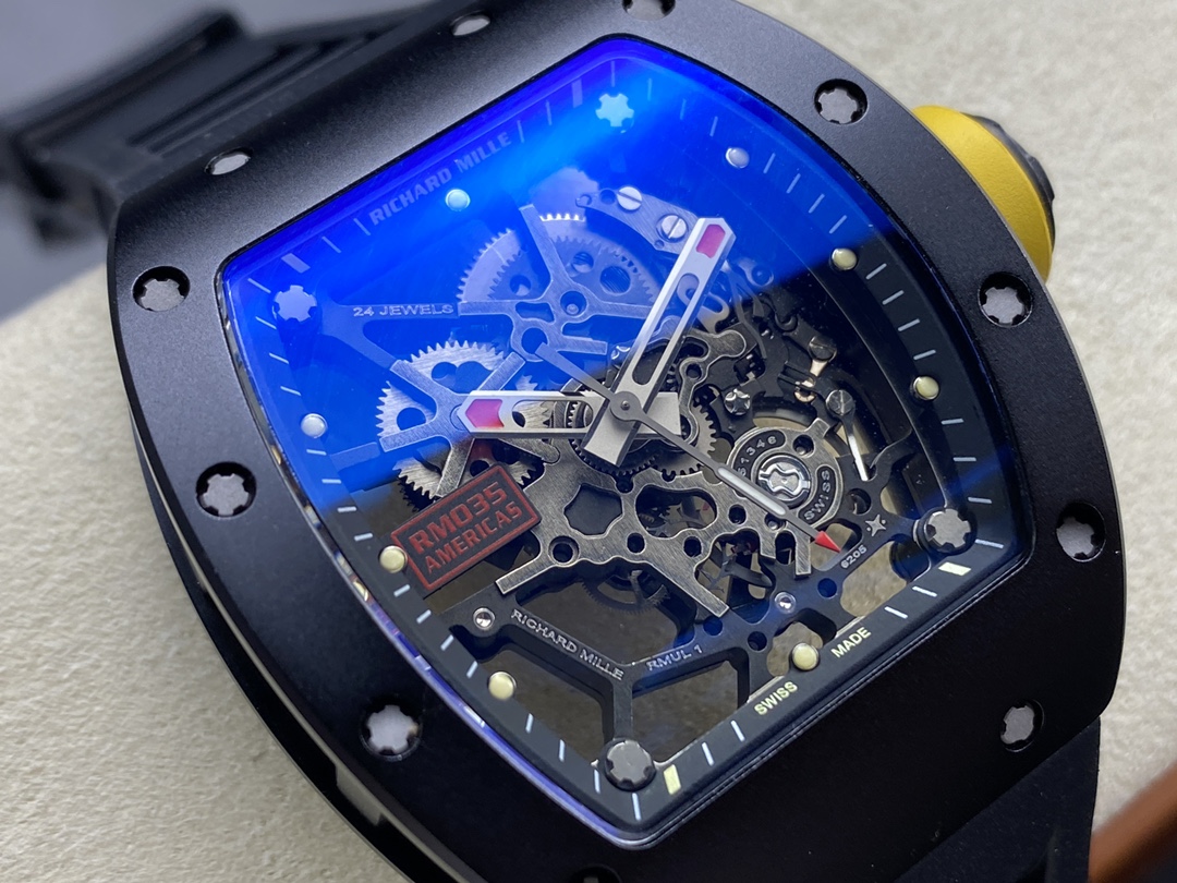 Richard Mille RM035 Rafael Nadal Americas Limited Edition Black Rubber Strap Dial Detail View