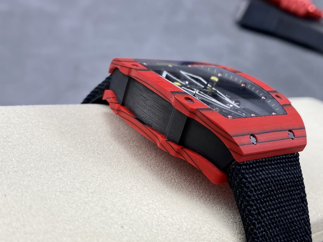 Richard Mille RM 27-03 Nadal Red Black Carbon TPT Case Side Profile Case Thickness Detail View