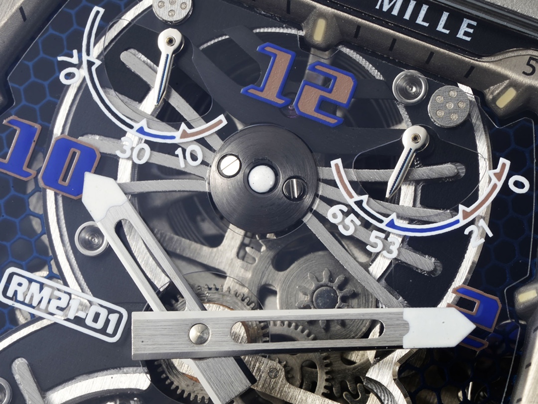 Richard Mille RM 21-01 Aerodyne Tourbillon Replica White Rubber Strap White Black Case Dial Mechanism Detail