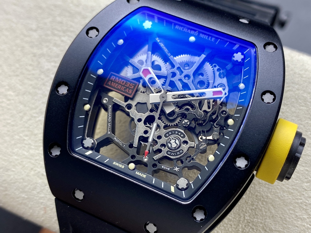 Richard Mille RM035 Rafael Nadal Americas Limited Edition Black Rubber Strap Skeleton Dial Detail