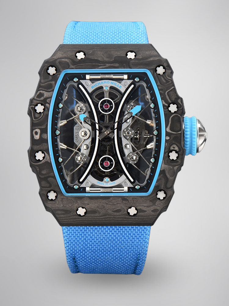 Richard Mille RM53-01 Tourbillon Carbon Fiber Case Blue Nylon Strap Front View