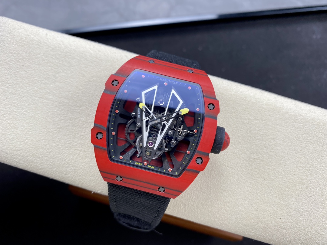 Richard Mille RM 27-03 Nadal Red Black Carbon TPT Case Skeleton Dial Front Wrist Shot View