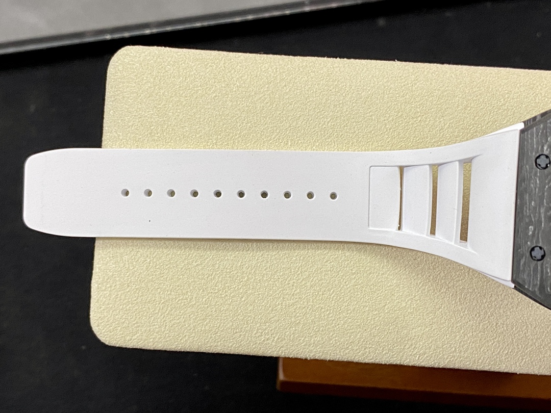 Richard Mille RM055 Yas Marina Abu Dhabi Limited Edition white rubber strap perforated strap detail view