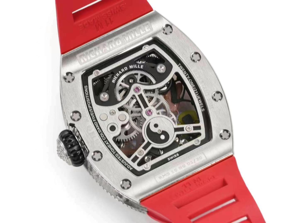 Richard Mille RM S10 Koi Fish Tourbillon Diamond Case Red Strap Luxury Watch Caseback Movement View