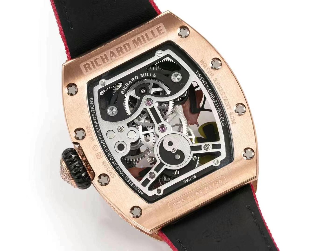 Richard Mille RM S10 Koi Tourbillon Rose Gold Case Red Nylon Strap Transparent Caseback View
